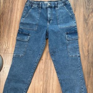 SO Women's High Rise Blue Cargo Jeans
